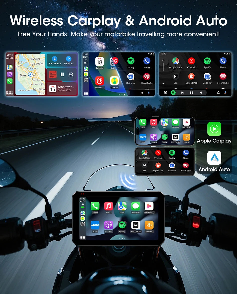 Jansite 5” IPX7 Motorcycle / Car Smart Display – Wireless CarPlay, Android Auto & MirrorLink