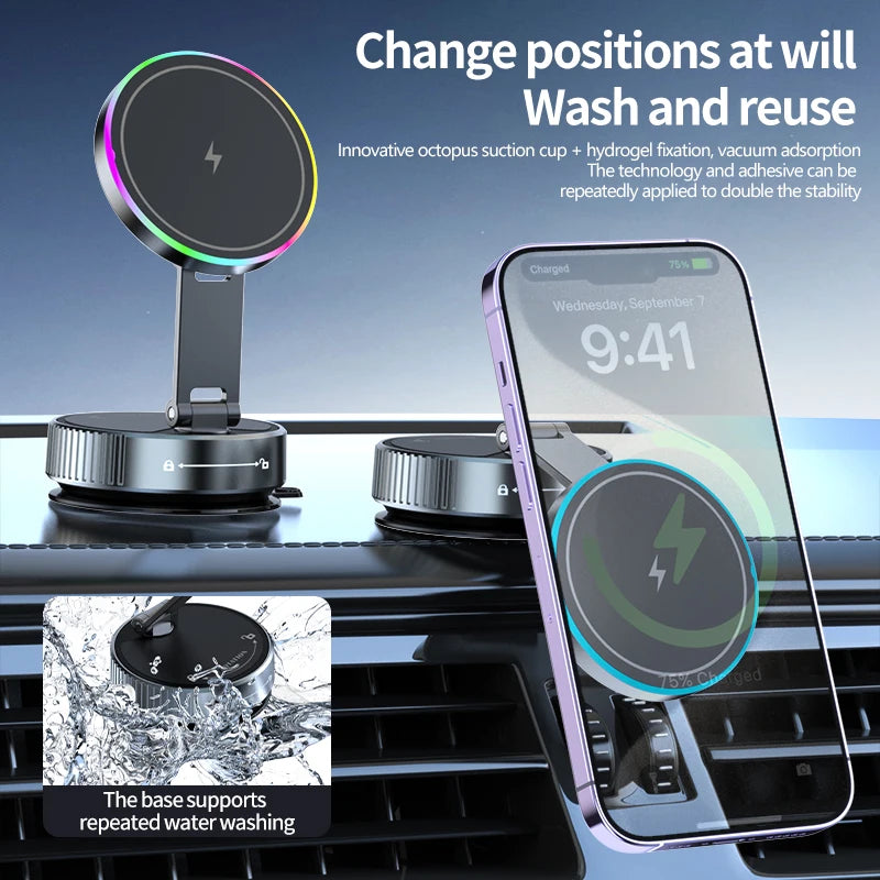 Aluminium Magnetic Car Holder with Wireless Charging – iPhone Compatible