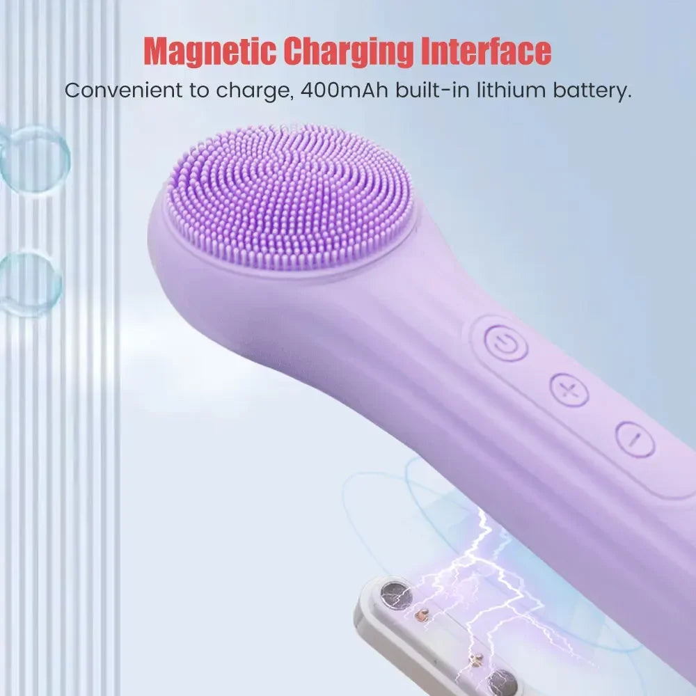 Rechargeable Sonic Silicone Facial Cleansing Brush – Heating Massage & Deep Clean Skincare Tool