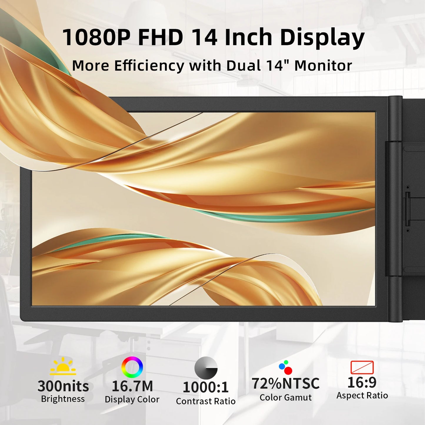 Amoudo 14″ Triple Screen Laptop Extender IPS Monitor | FHD 1920×1080 | USB-C Plug & Play | Portable Dual Screen