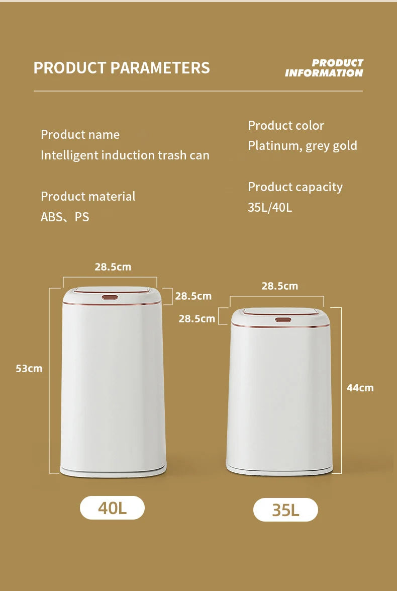 Large Smart Sensor Trash Can 20L / 35L / 40L – Touchless Automatic Garbage Bin for Kitchen