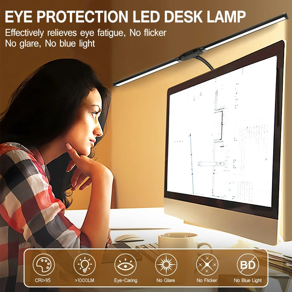 ALTCHIHYQ Double-Head LED Desk Lamp | 80cm Wide, Remote Control, 5-Level Dimming