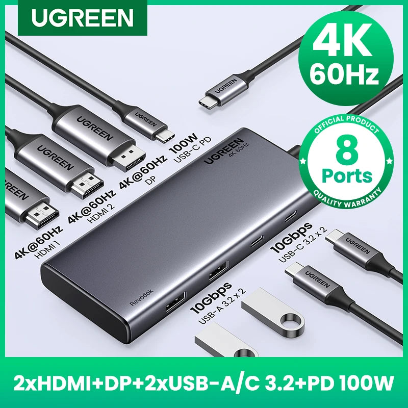 8-in-1 USB-C Docking Station – Triple 4K Display, 100W PD, 10Gbps Hub