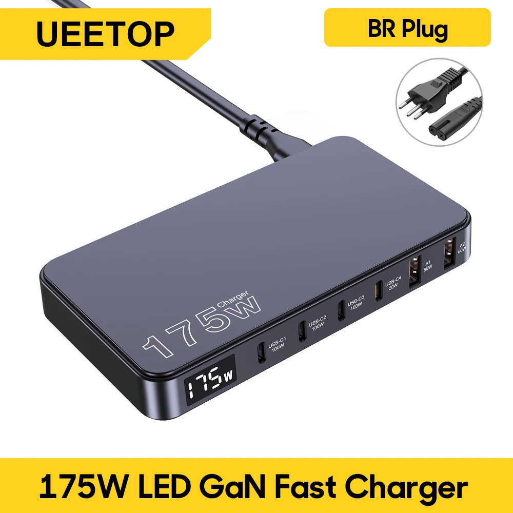 175W USB-C GaN Desktop Charger – LED Display, PD 100W, QC 60W Multi-Device