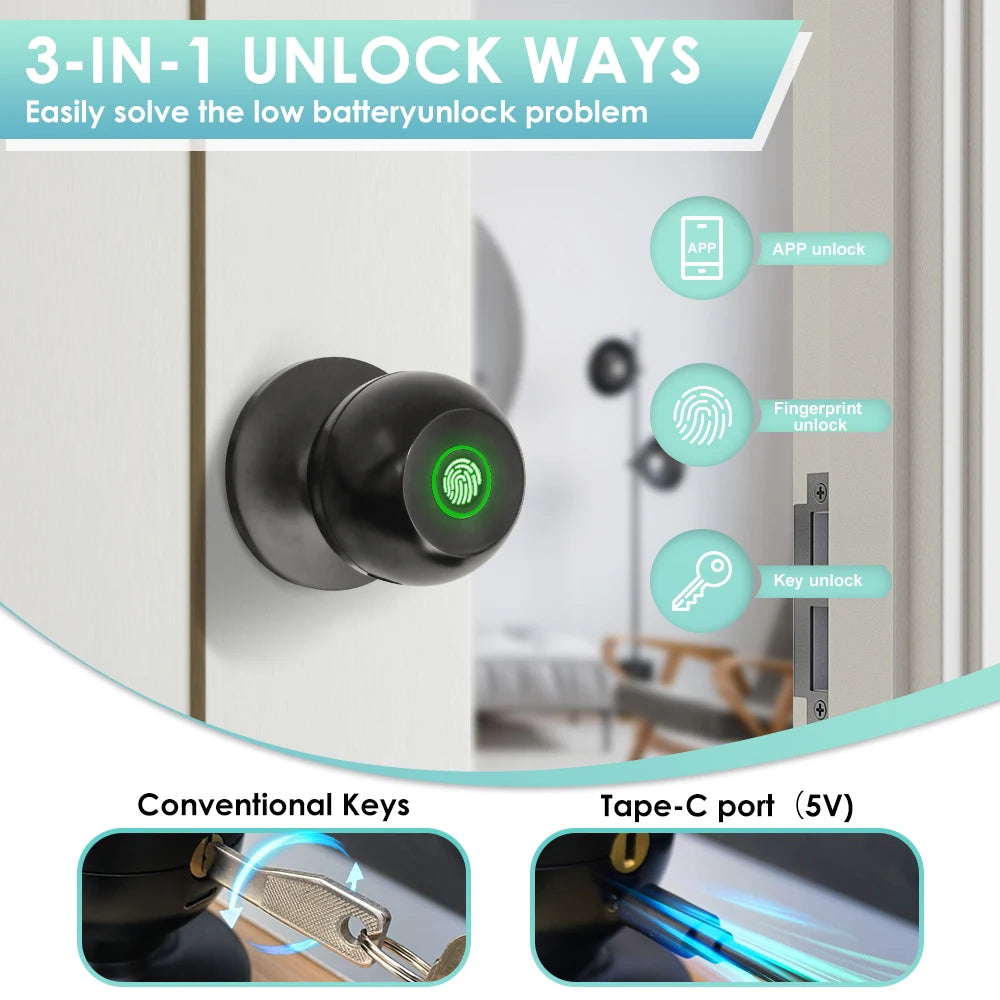 Tuya Smart Fingerprint Door Lock with Bluetooth App Control – Keyless Smart Lock
