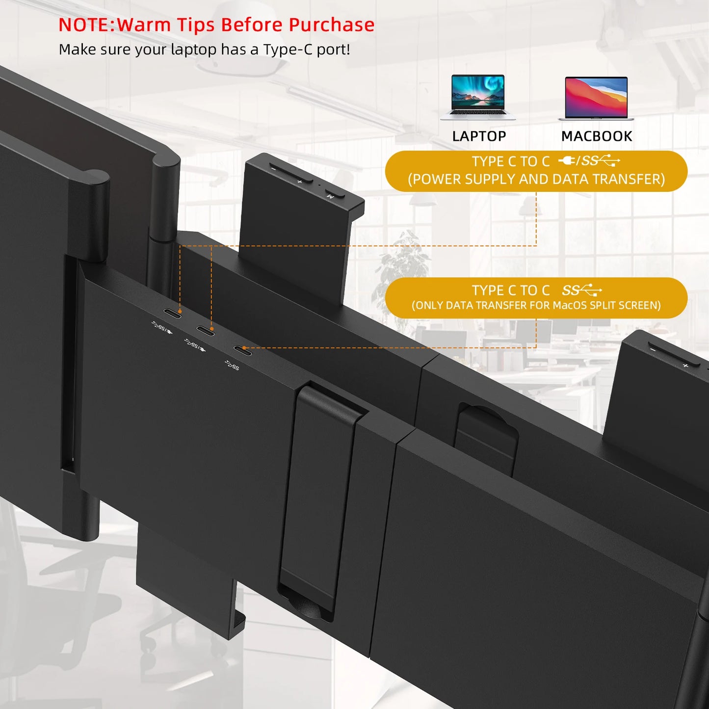 Amoudo 14″ Triple Screen Laptop Extender IPS Monitor | FHD 1920×1080 | USB-C Plug & Play | Portable Dual Screen