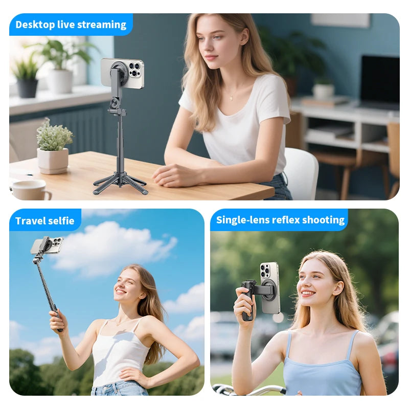 Mini MagSafe Selfie Stick Tripod – Bluetooth Remote & 360° Rotation