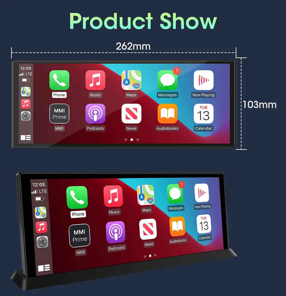 Jansite 10.26"/11.26" Wireless Apple CarPlay & Android Auto Screen with 4K Dash Cam Support