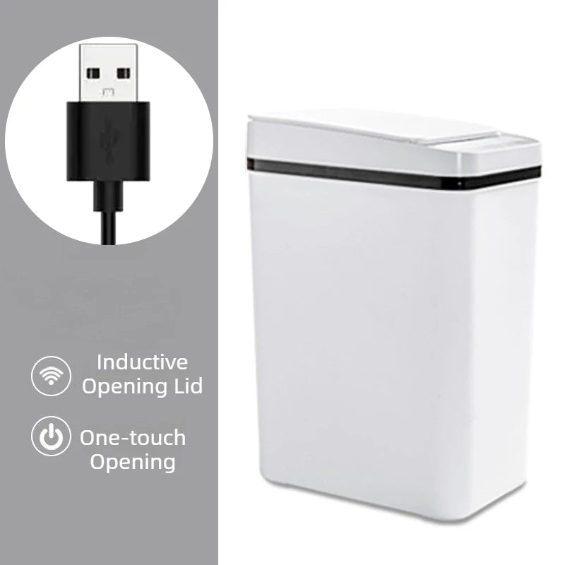 12L Automatic Induction Trash Can – Touchpad Sensor Bin with Motion Detection (White / Grey)