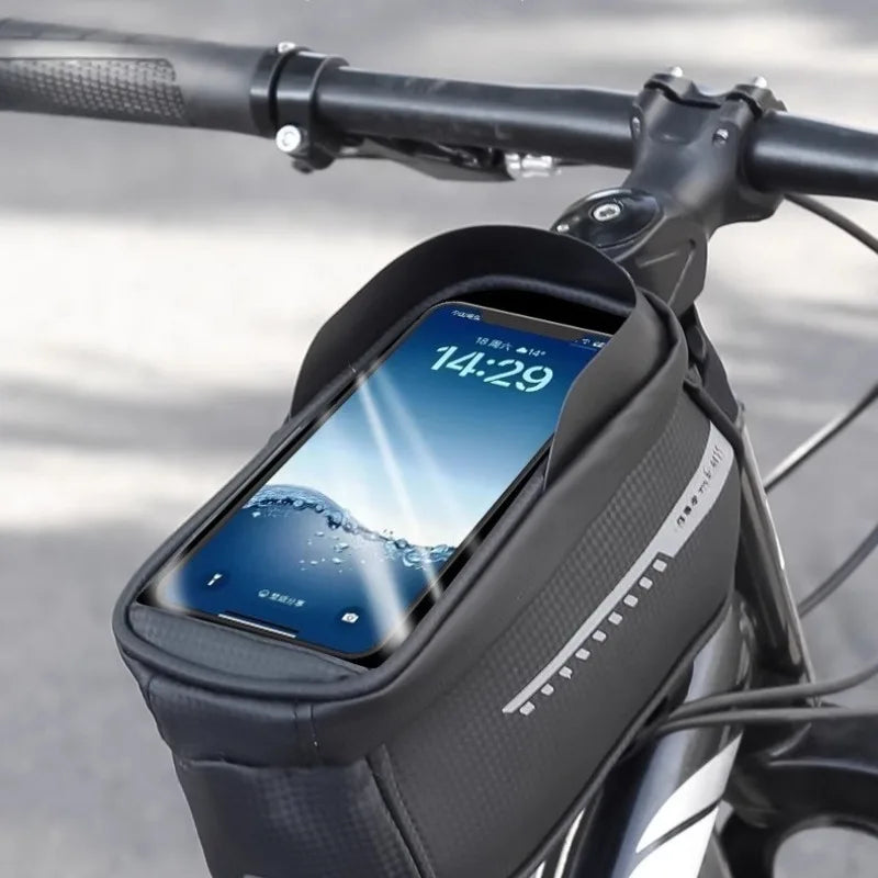 Rainproof Bicycle Phone Holder Bag – Touchscreen Top Tube Bike Storage Pouch