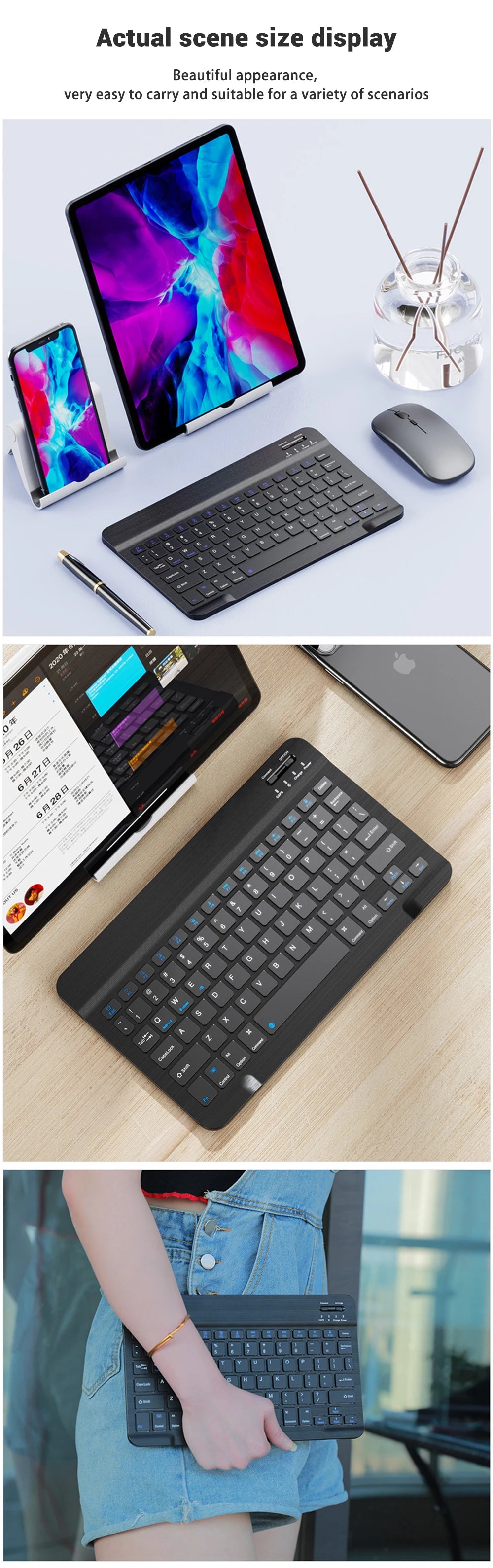 Bluetooth Keyboard with Wireless Mouse – Rechargeable, Home Office Ready