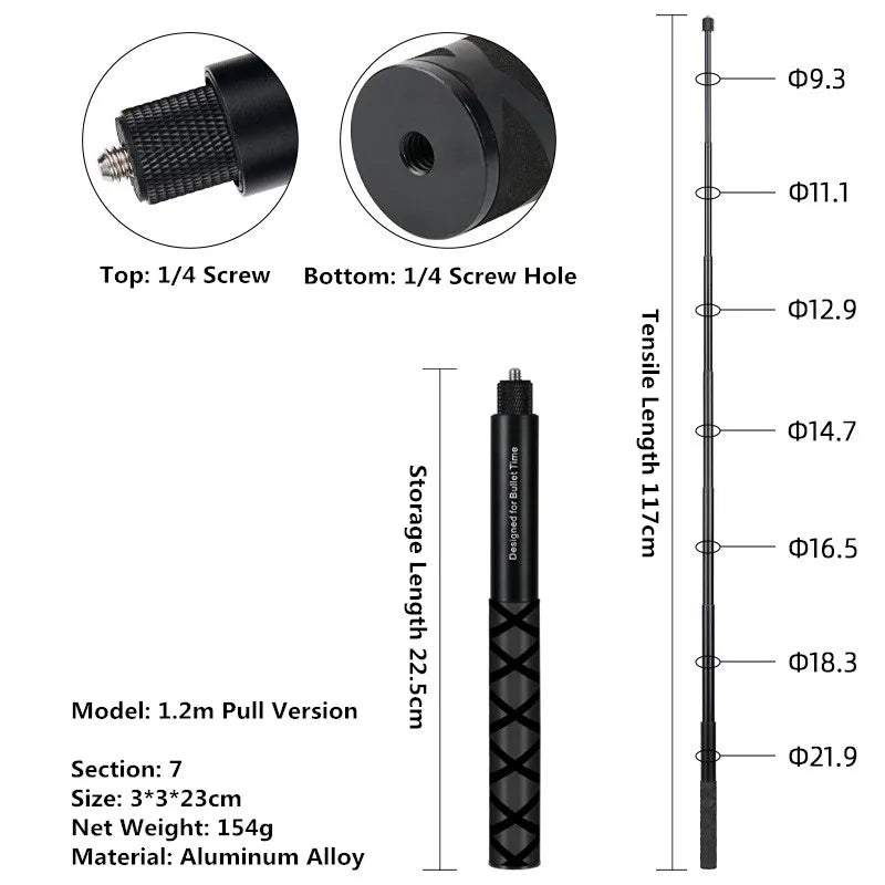 Aluminum Selfie Stick for Insta360, GoPro & DJI Action Cameras