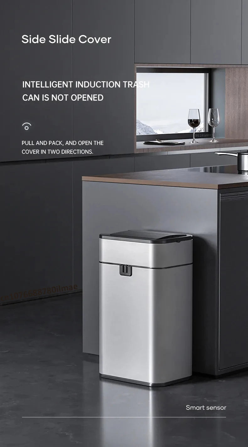 mart Stainless Steel Trash Can 20–60L – Touchless Sensor Kitchen Bin with Wheels