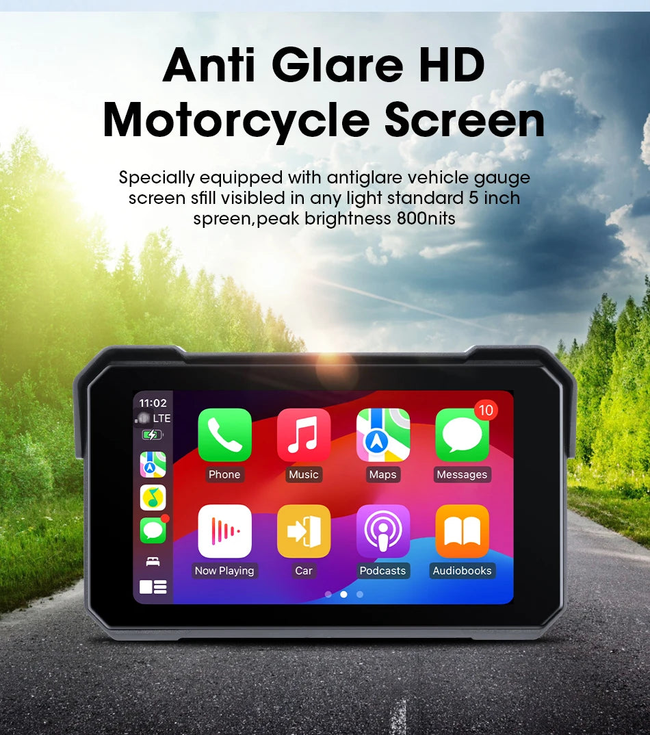 Jansite Portable Motorcycle CarPlay Screen – Dual Bluetooth, WiFi, IPX7 Waterproof
