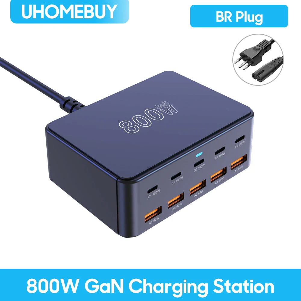 BK-123D 800W GaN Fast Charger – Multi-Port USB-C 100W PD for Laptops & Phones