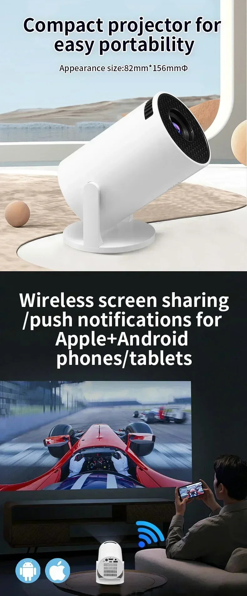 Mini Android Projector – 150 ANSI, 1080P Support, Portable Home Theater