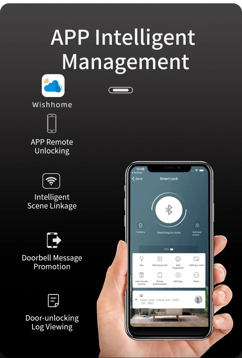 Wishome W-F9 Smart Face Recognition Door Lock with Camera & HD Screen – WiFi Fingerprint Lock