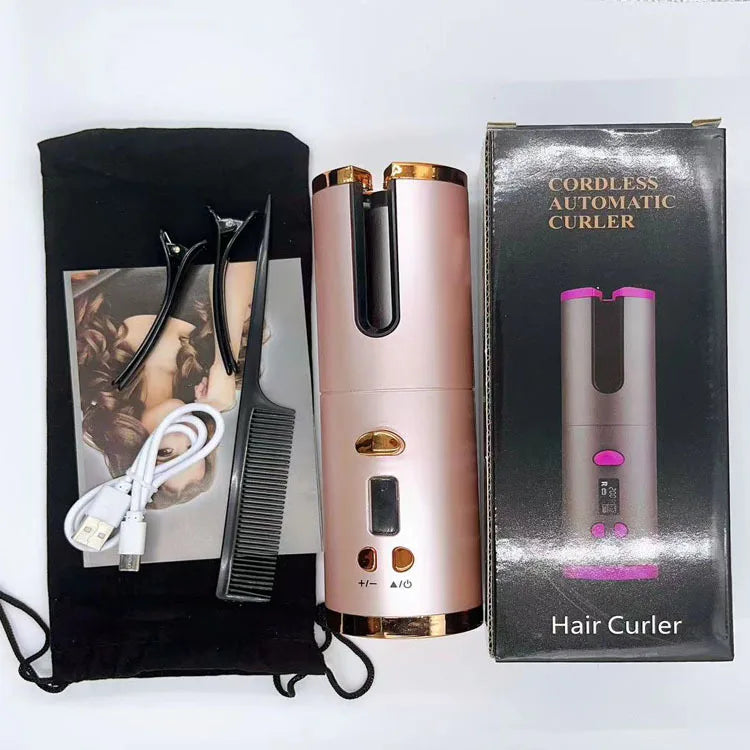 Cordless Hair Curler with Adjustable Heat – Portable Rechargeable Styling Tool