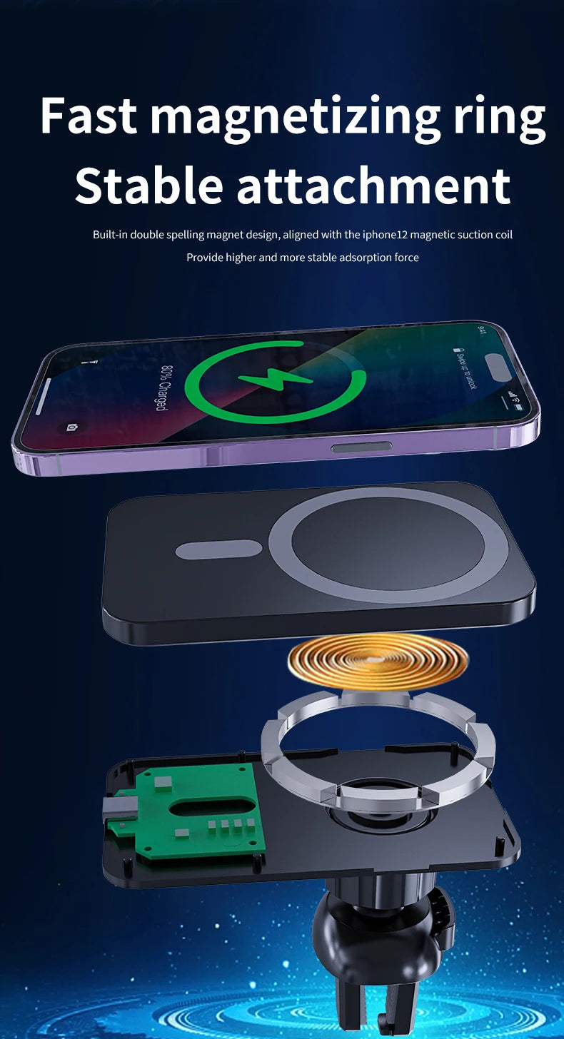 30W Magnetic Wireless Car Charger – Air Vent Phone Holder for iPhone
