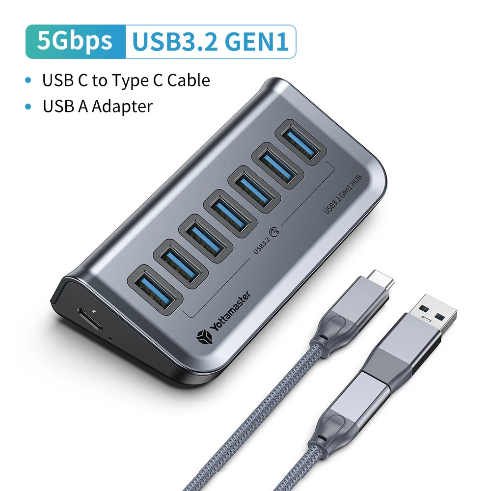 GA1 USB-C Hub with Power Supply – 7 Ports, 10Gbps High-Speed Data Transfer