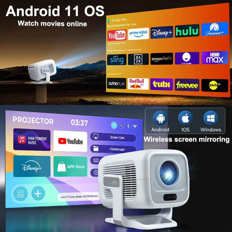 Mini Android Projector – 600 ANSI Brightness, Auto Keystone, Built-In Speaker