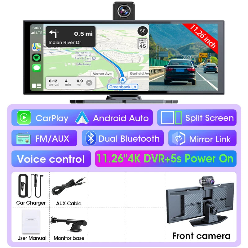 Develuck 11.26” 4K Smart Rearview Mirror Dash Cam with CarPlay & Android Auto