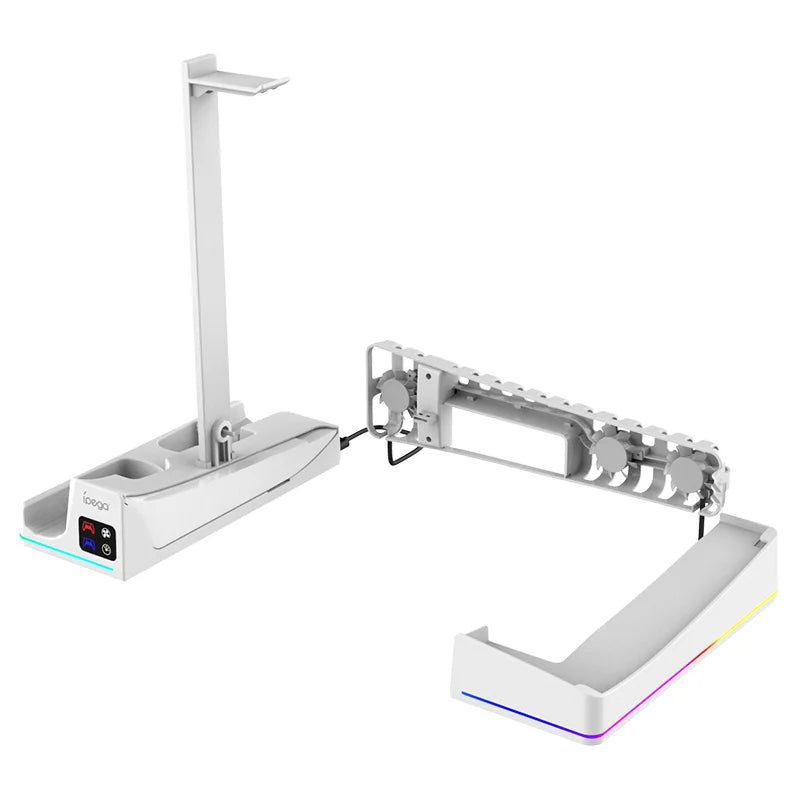 PS5 Slim Cooling Station – Dual Controller Charger, RGB Effects & Headset Holder