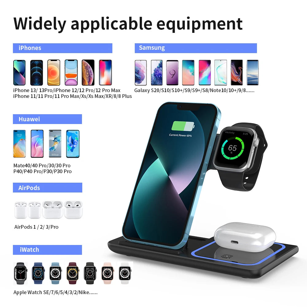 3-in-1 Foldable Fast Wireless Charger for iPhone, Watch & AirPods