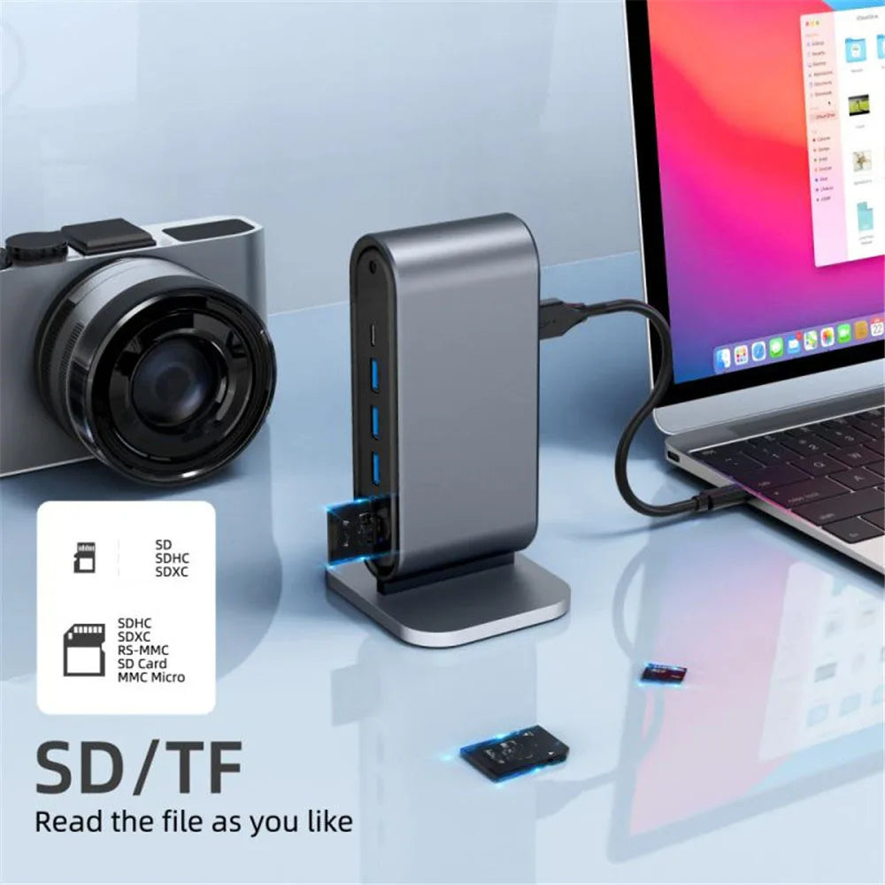 12-in-1 USB-C Docking Station – 4K HDMI, 100W PD, RJ45, Card Reader Hub
