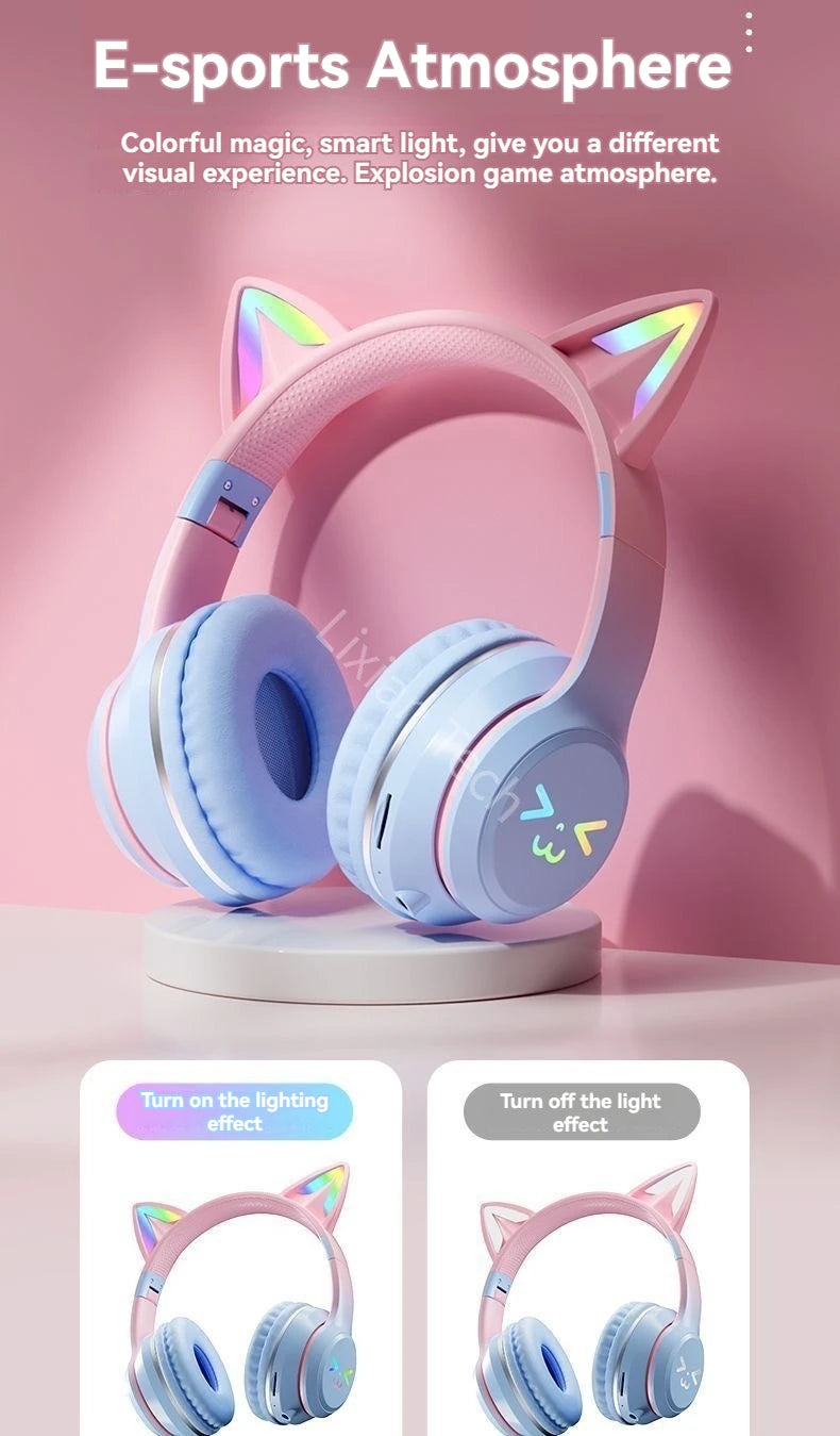 Over-Ear ANC Headset with RGB Cat Ears – Wired & Wireless, Gaming Mode