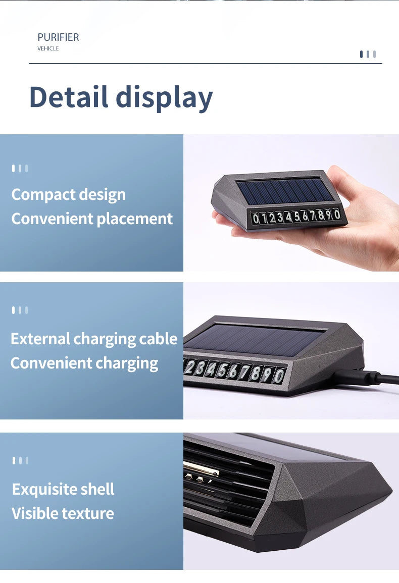 Kebidumei Solar Car Air Purifier with Type-C Charging – Auto Start/Stop Negative Ion & Active Oxygen Deodorizer