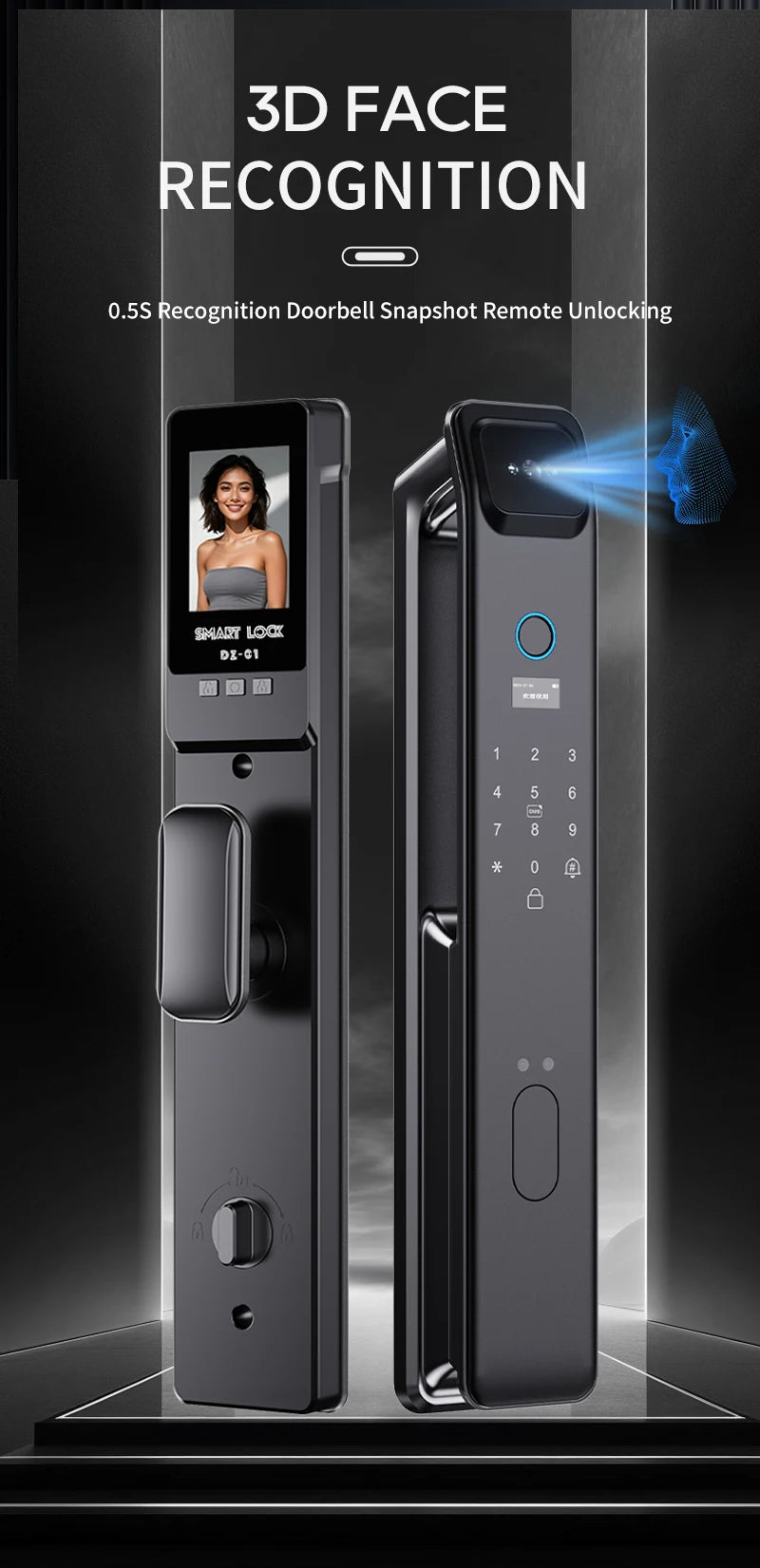 Wishome W-F9 Smart Face Recognition Door Lock with Camera & HD Screen – WiFi Fingerprint Lock