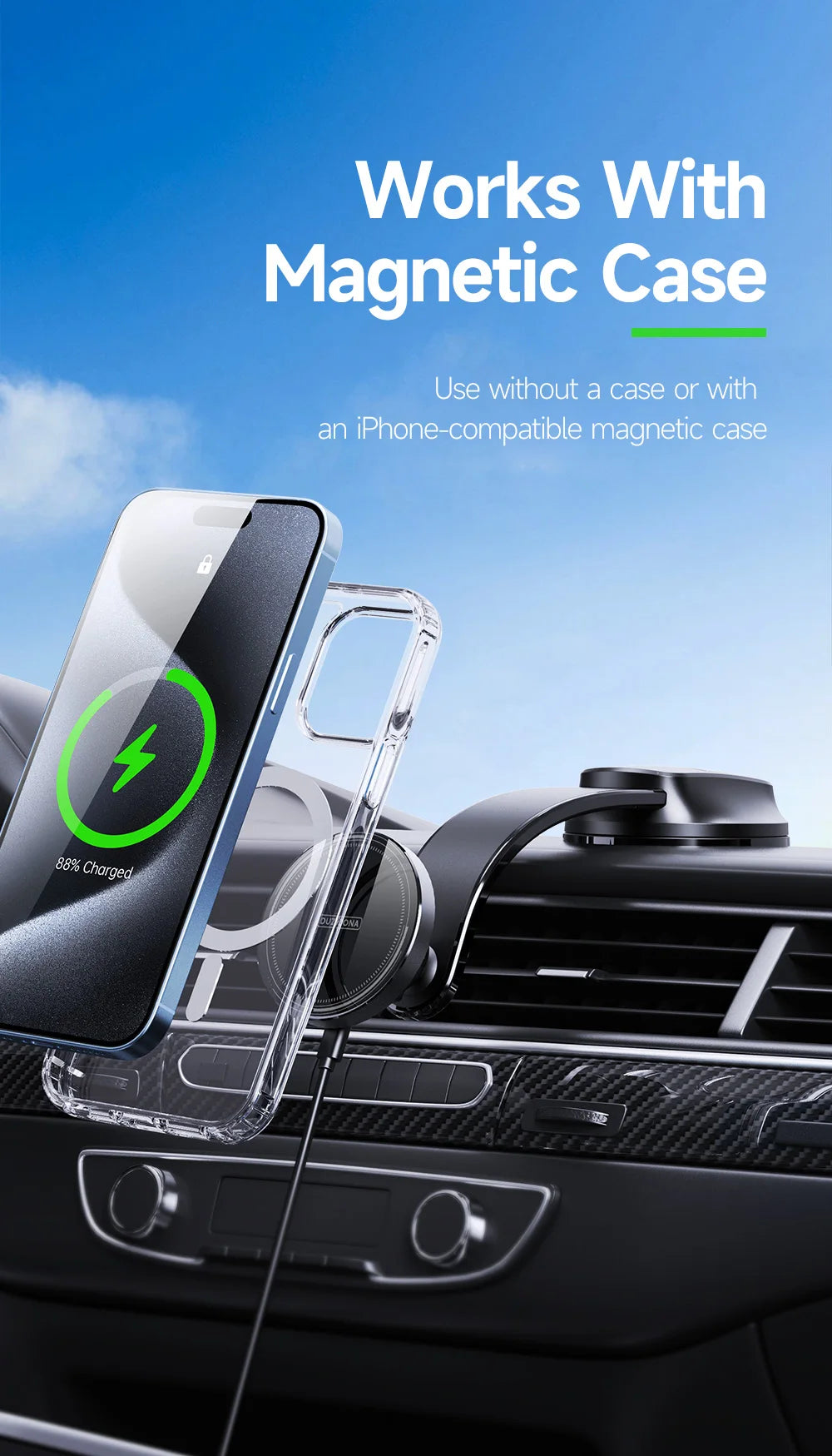 15W Magnetic Car Charger with Type-C Cable for iPhone