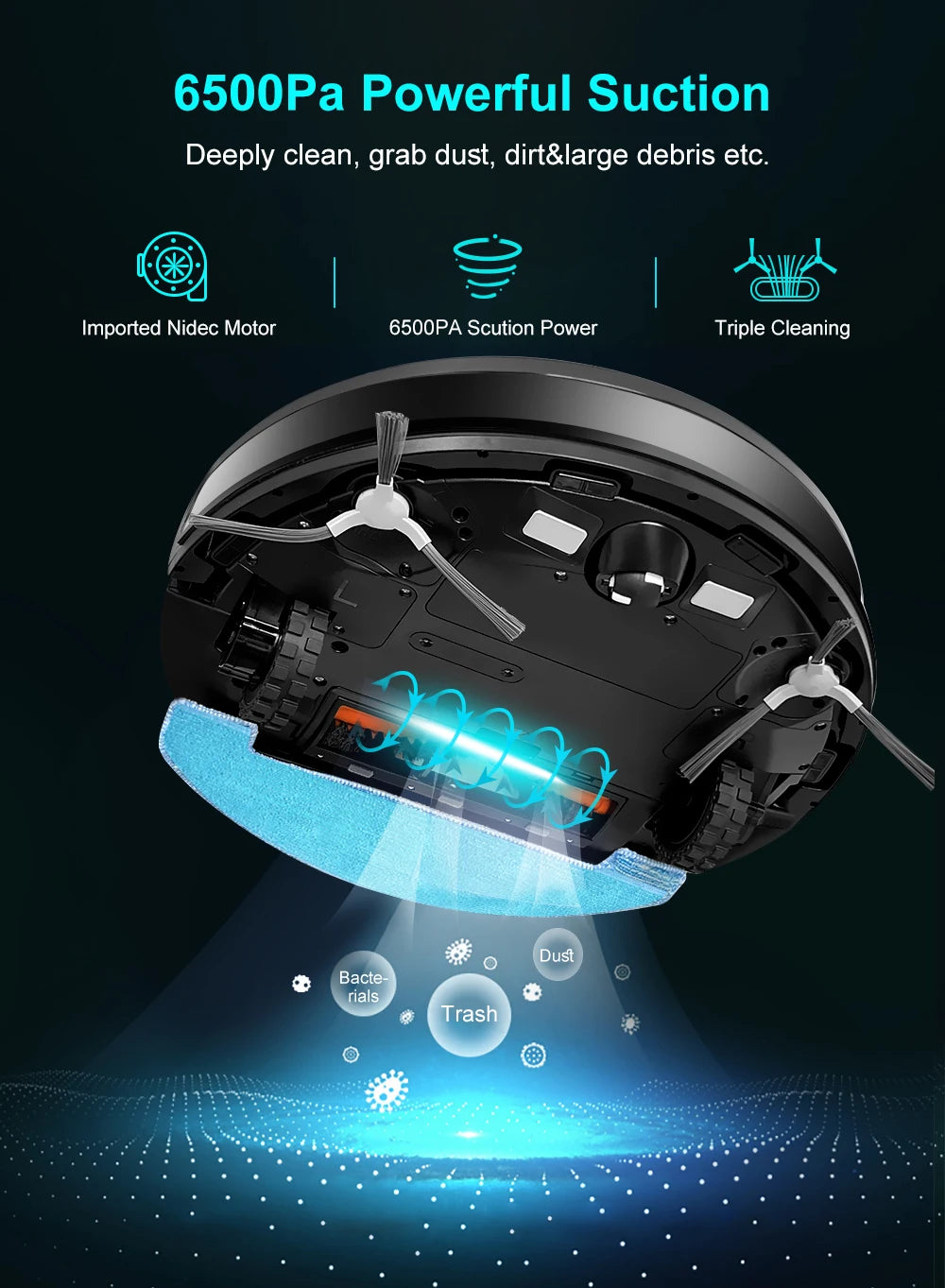 ABIR K30 Robot Vacuum Cleaner – 6500Pa LiDAR Smart Mapping, Self-Empty Station & Mop