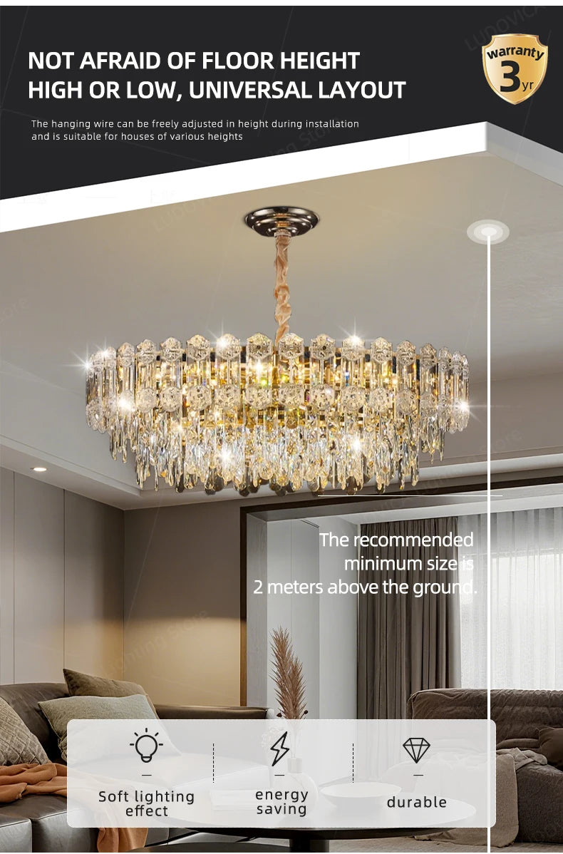 LUDOVICA Crystal LED Chandelier | Elegant Pendant Light for Bedroom & Dining