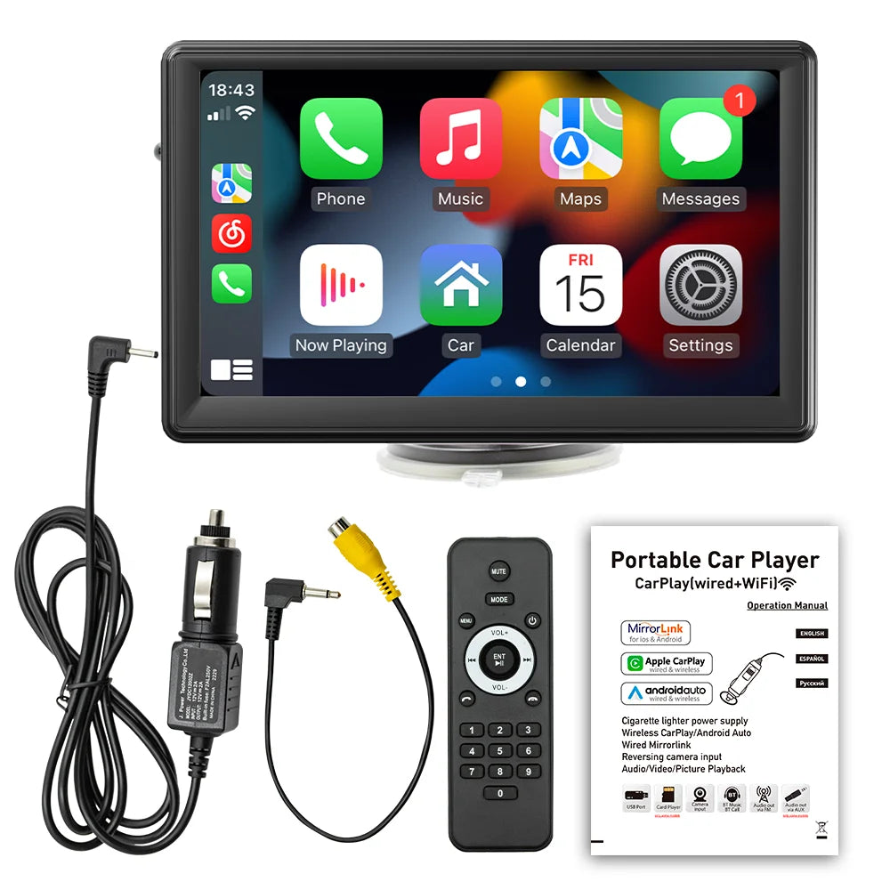 BQCC 7” Portable Wireless CarPlay & Android Auto MP5 Car Playe