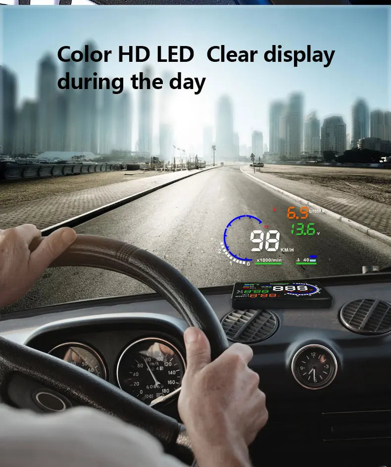 Dual-Mode Car Head-Up Display – OBD & GPS Speed HUD with Compact Slim Design (Universal Fit)