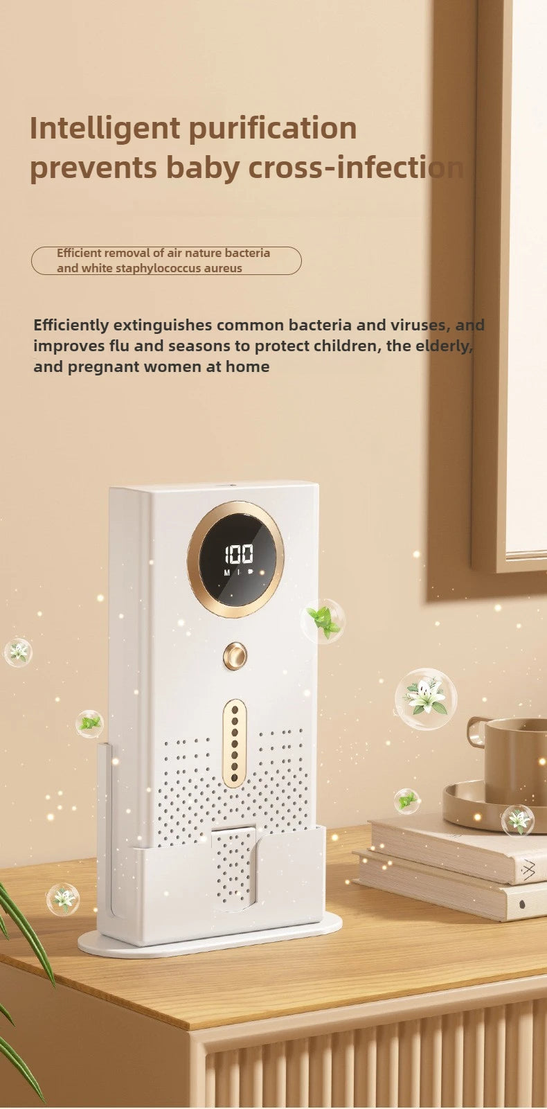 USB Car & Home Air Purifier with Ozone & Negative Ion Deodorization – Silent Touch Control (≤36dB)