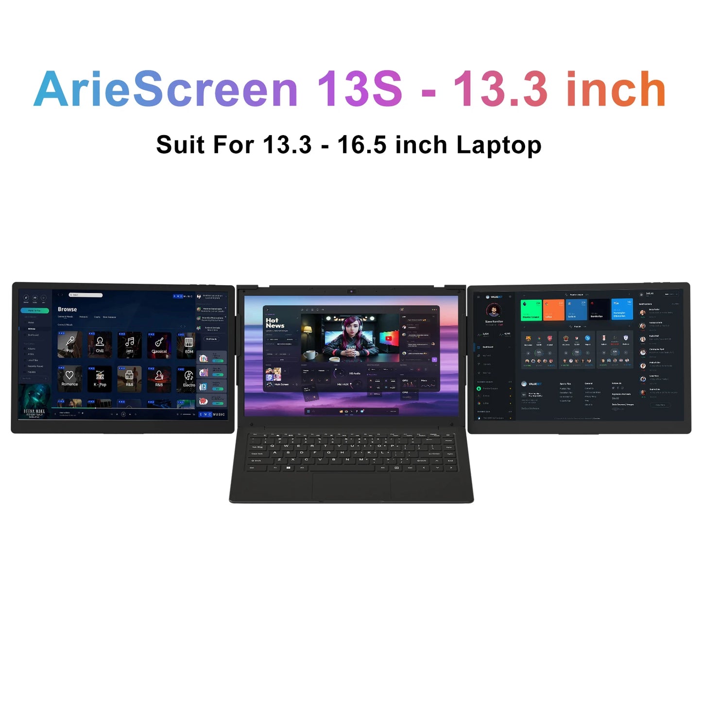 ArieScreen 13S Pro Portable Triple Screen Monitor – 14″ IPS, Type-C, 1920×1280