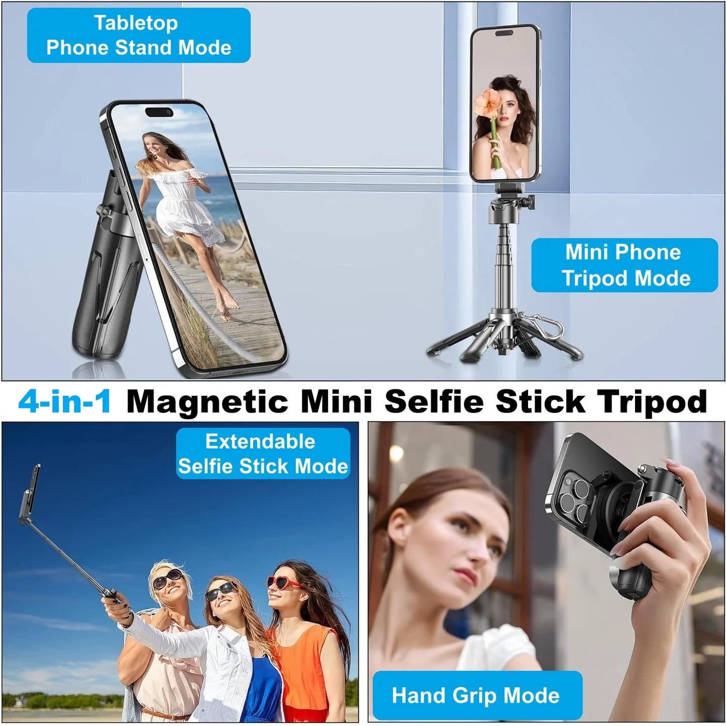 P15 MagSafe Mini Tripod Selfie Stick – Bluetooth Remote, Pocket-Size Vlogging Stand