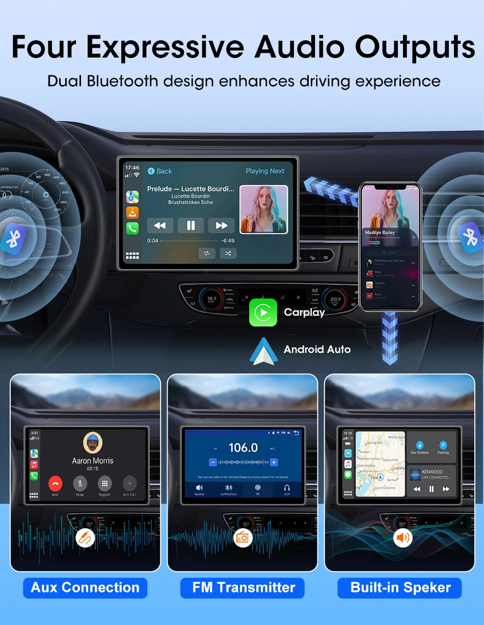 Jansite Smart Car Monitor with Wireless CarPlay & Android Auto – 7–9 Inch