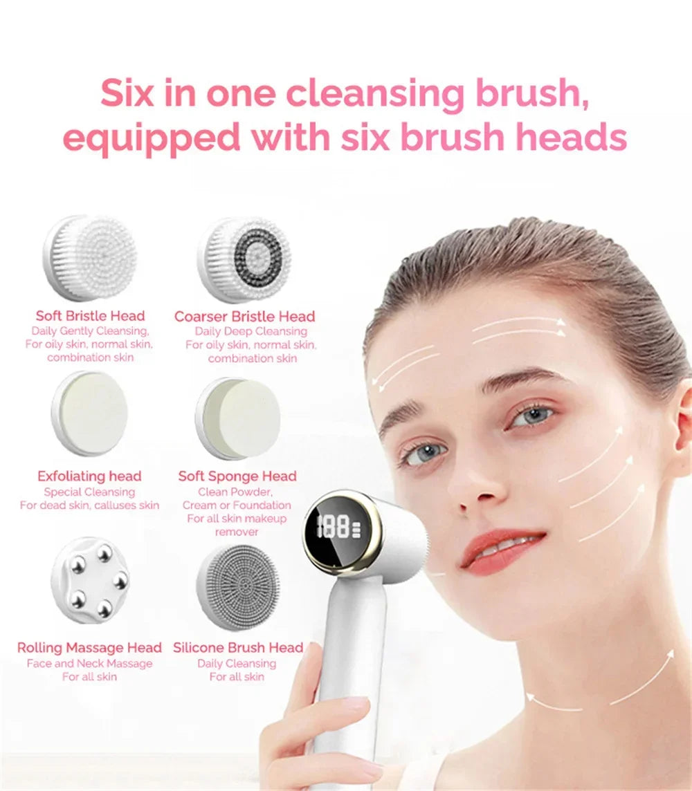 Miitina Electric Face Cleanser – 6 Brush Heads Deep Clean & Blackhead Remover