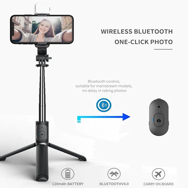 Stainless Steel Bluetooth Selfie Stick Tripod for Smartphones (Q02s)