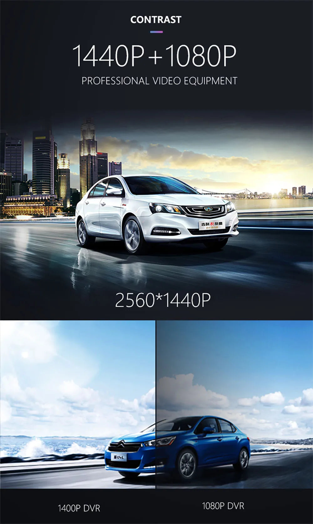 Sameuo U2000 4K Dash Cam – Front & Rear Car DVR with WiFi, Night Vision & Parking Monitor