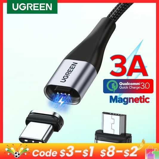 3A Magnetic Charging Cable – Fast Charge USB-A to Type-C / Micro USB with LED Indicator