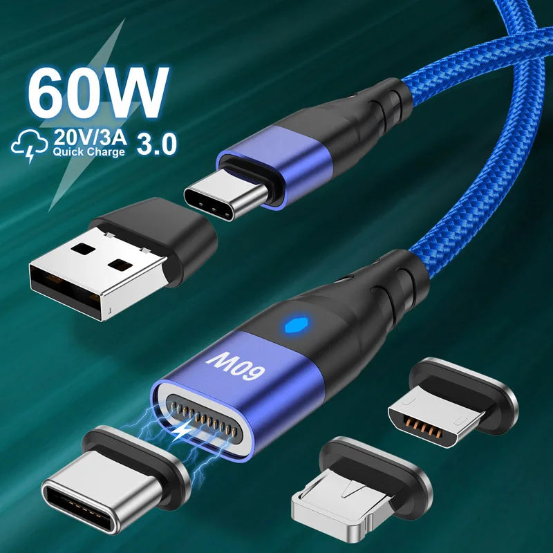Nylon Braided 6-in-1 Charging Cable – QC3.0 Fast Charge & Data Sync (3A)