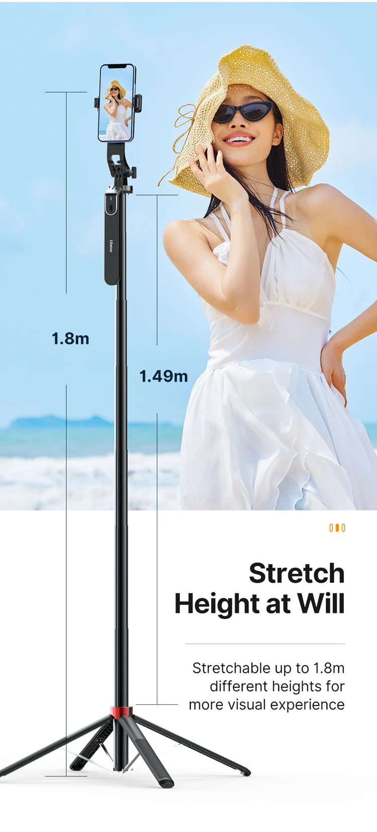 Ulanzi 1.8M Smartphone Selfie Stick Tripod – Bluetooth Remote & 360° Head