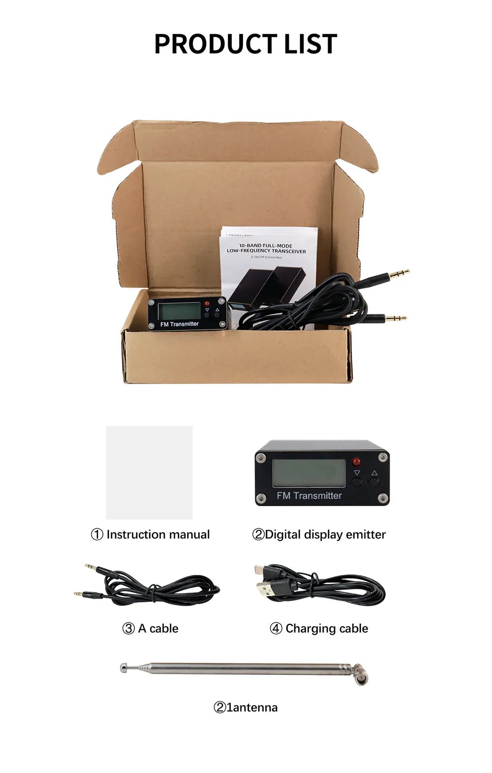 Portable 0.5W Long-Range FM Transmitter – USB-C Powered Mini Broadcast Radio (Up to 2 km, 76–108 MHz)