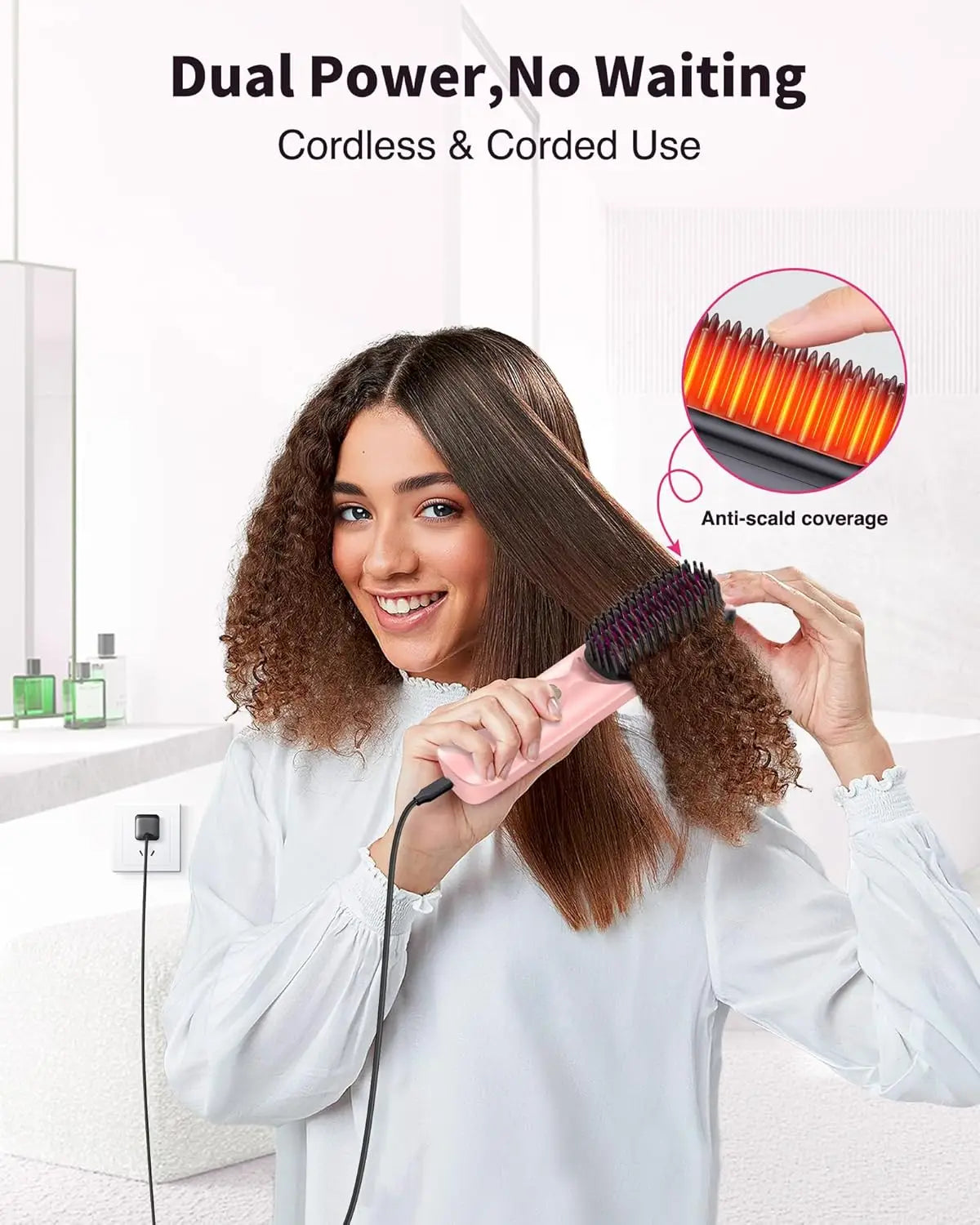 Cordless Hair Straightener Brush – Wireless, Adjustable Heat, Travel-Ready