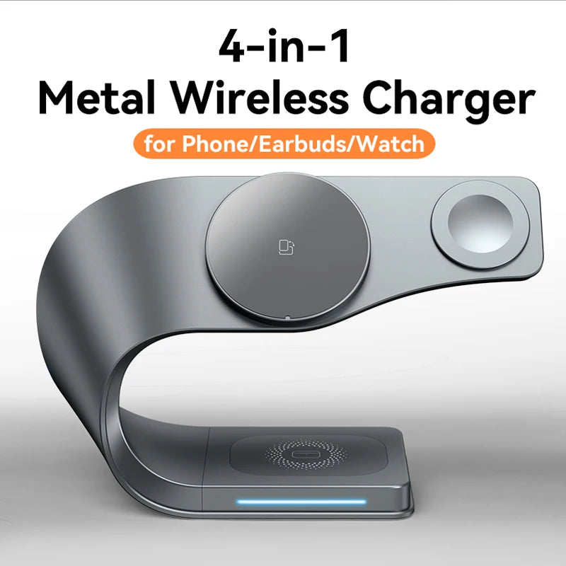 4-in-1 Metal Magnetic Wireless Charger 15W for iPhone, Watch & AirPods